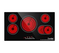Cusinesync 36-Inch 5-Burner Electric Cooktop, 9200W Built-In with 9 Heat Settings, Expandable Burner, Touch Controls, Timer, Child Lock, and Residual Heat Alert, 220-240V