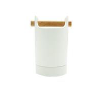 cusinine Kitchen Utensil Holder for Flatware, Silverware, Cutlery and Cooking Accessories, Wood and Ceramic, Countertop and Table Caddy (White)
