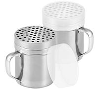CUSINIUM 10oz Metal Parmesan Cheese Shakers with Large Holes - with Handle - Chili Flakes Dispensers - Pizza Shakers - Pack of 2 | Style: Coarse