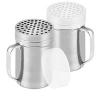 CUSINIUM 14oz Metal Parmesan Cheese Shakers with Large Holes - with Handle - Chili Flakes Dispensers - Pizza Shakers - Pack of 2 | Style: Coarse