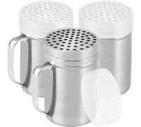 CUSINIUM 14oz Metal Parmesan Cheese Shakers with Large Holes - With Handle - Chili Flakes Dispensers - Pizza Shakers - Pack of 3 | Style: Coarse