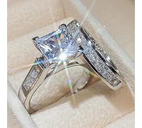 CUSIOALQQ 2Pcs 925 Sterling Silver Couple Rings for Lover, 925 Sterling Silver Cushion Cut Square Halo Solitaire Engagement Rings, Princess Cut Bridal Set Cubic Zirconia Wedding Rings S