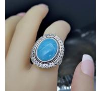 CUSIOALQQ 925 Sterling Silver Birthstone Ring for Women, Exaggerated Opal Engagement Wedding Band Ring, Bohemia Faux Polishing 925 Sterling Silver Gemstone Statement Jewelry Gift T 1/2