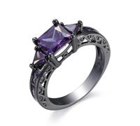 CUSIOALQQ 925 Sterling Silver Crystal Ring for Women, Dainty Purple Cushion AAA Cubic Zirconia CZ Stone Engagement Rings, Wedding Party Statement Cocktails Classic Style Jewelry Gift T 1/2
