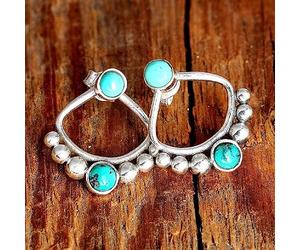 CUSIOALQQ 925 Sterling Silver Turquoise Earrings Boho Faux Dainty Flower Jewelry Gift for Women Beaded Hoop Earrings, Native-Inspired Turquoise Earrings for Women, Natural Stone Hoop Earrings