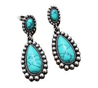 CUSIOALQQ 925 Sterling Silver Vintage Dangle Drop Turquoise Earrings for Women Bohemian Style Handmade Polishing Dainty Native-Inspired Turquoise Gemstone Earrings Natural Dainty Female Earrings