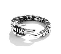 CUSIOALQQ 990 Sterling Silver Dragon Claw Ring Chunky Norse Viking Animal Totem Silver Ring Opening Adjustable Design Faux Carve Dainty Ring Statement Promise Fashion Band Ring for Man
