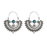 CUSIOALQQ Bohemian Vintage Silver Dangle Turquoise Earrings for Women, Ethnic Gypsy Tribal Boho Crescent Designer Jewelry, Carved Hollow Statement Cowgirl Temperament Boho Jewelry Gift Silver