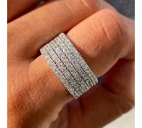 CUSIOALQQ Classic Bridal CZ Stone Sets Band Ring for Women, 925 Sterling Silver Multi Layers Cubic Zirconia Stackable Ring, Handmade Polishing Dainty Charm Statement Jewelry Gift for Her T 1/2
