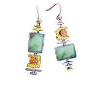 CUSIOALQQ Creative Natural Turquoise Gemstone Earrings for Women Unique Design Citrine Reconstituted Turquoise Stone Dangle Faux Dainty Sterling Silver Statement Earrings Gift for Women