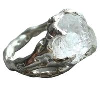 CUSIOALQQ Creative Silver Irregular Natural Raw Stone Ring Crystal Incision Exaggerate Geometry Ring Handmade Hypoallergenic Casual Jewelry Hip Hop Biker Gemstone Ring for Women S