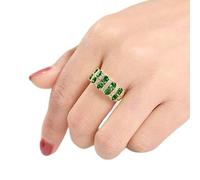 CUSIOALQQ Eternity Rainbow Ring Wedding Band for Women 53K Gold Plated Emerald-Cut Rainbow Multi Color Created-Gemstone Wedding Band Cocktail Party Ring Gold Green Q