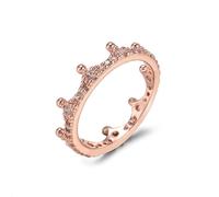 CUSIOALQQ Fashion 14K Rose Gold Crown Ring, Dainty Cubic Zirconias Enchanted Crown Ring With Clear CZ For Women Engagement Jewelry, CZ Stone Promise Wedding Eternity Band Ring for Women O