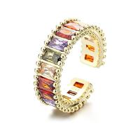 CUSIOALQQ Fashion 925S Rainbow Square Baguette Zircon Engagement Open Ring CZ Engagement Wedding Ring for Women Colorful Cubic Zirconia CZ Eternity Band Ring Faux Dainty Luxury Colorful Ring