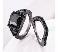 CUSIOALQQ Fashion Couple Black Stone Rings Cushion Cut 4ct Zircon Diamonds Stone Engagement Wedding Band Rings for Women Men Dark Gothic Punk Pop Jewelry Gifts Faux Dainty Unique Rings S