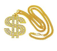 CUSIOALQQ Fashion Gold Dollar Rhinestone Chain Necklace Hip Hop Rock Punk 18K Gold Plated Money Dollar Sign Necklace Cuba Style Iced Out Cubic Zirconia Necklace Gift for Men Night Club