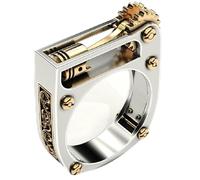 CUSIOALQQ Fashion Mechanical Gear Steampunk Ring for Men Women Sterling Silver Creative Design Biker Punk Pop Rock Style Heavy Metal Band Ring Gift Birthday Cosplay Hallowmas Q