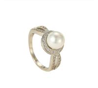 CUSIOALQQ Fashion Rose Gold Pearl Ring for Women, AAA Freshwater Cultured Pearl Bridal Engagement Ring Handmade Dainty Cubic Zirconia Stone Gold Band Ring for Brides, Prom, Mother's Day Q