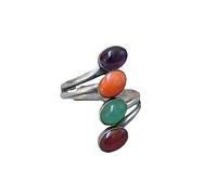 CUSIOALQQ Fashion Sterling Silver 4 Gemstone Crystal Ring for Men Women Engagement Wedding Band Ring Cut Coral Garnet Stone Statement Promise Female Ring Lucky Creative Natural Gem Ring T 1/2