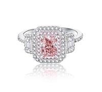 CUSIOALQQ Luxurious 925 Sterling Silver Princess Cut Cubic Zirconia Ring for Women Pink Cubic Zirconia Stone Engagement Wedding Ring Faux Dainty Shiny Simulate Diamond Open Adjustable Ring