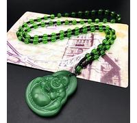 CUSIOALQQ Maitreya Buddha Pendant Necklace, Boutique 100% Pure Handmade Buddha Pendant Necklace, Jade Green Gem Buddha Necklace Shimmer Crystal Laughing Buddha Maitreya Pendant Necklace Green 2