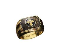 CUSIOALQQ Men's Cross Ring, Vintage 18k Yellow Gold Simulation Black Agate Cross Faith Power Gothic Punk Retro Vintage Prayer Jewelry for Boy God Bless Ring