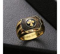CUSIOALQQ Men's Vintage Cross Ring - 18k Yellow Gold Simulation Black Agate Faith Power Religious Gothic Punk Retro Prayer Jewelry for Boy God Bless