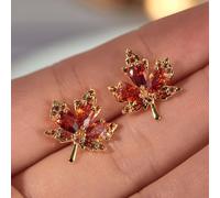 CUSIOALQQ Red Maple Leaf Earrings Thanksgiving Christmas Earrings for Women, Dainty Maple Leaf Stud Earrings for Teen Girls, Cubic Zirconia Crystal Statement Leaf Stud Earrings
