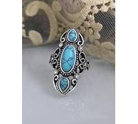 CUSIOALQQ Statement 925 Sterling Silver Turquoise Rings for Women Victorian Style Handmade Carve Flower Shape Dainty Ring Eternity Engagement Wedding Band Ring for Women Green O