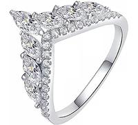 CUSIOALQQ Sterling Silver CZ Ring for Women, Fashion V-Shaped Crown Ring, Princess Engagement Promise Statement Ring, Wedding Band V Shaped Cubic Zirconia Eternity Stackable Ring L 1/2