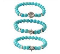 CUSIOALQQ Turquoise Braceletset for Women, Healing Crystal Stone Stretch Round Bead Bracelets for Women Ocean Cool Style Native-Inspired Turquoise Bracelet Stackable Jewelry Gift
