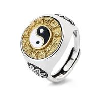 CUSIOALQQ Vintage 990 Silver Plated Tai Chi Yin Yang Spinner Ring for Men, Taoism Zen Spirit Talisman Signet Band Ring Gift, Chinese Style Zodiac Trendy Promise Wedding Ring Open Adjustable