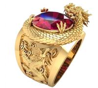 CUSIOALQQ Vintage Gold Dragon Head Ring for Men, Norse Viking Dragon Head Ring, Gothic Punk Biker Hip Hop Cool Dragon Gemstone Ring, Red Crystal Dragon Statement Ring Gift for Boys V 1/2