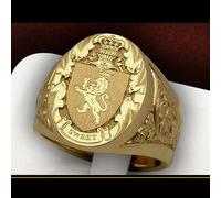 CUSIOALQQ Vintage Lion Shield Badge Ring 18K Yellow Gold Plated 925 Sterling Silver Hip Hop Ring Engraving Pattern Crown Ring Signet Ring Punk Style Gothic Totem Amulet Ring T1/2