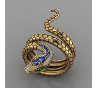 CUSIOALQQ Vintage Snake Cubic Zirconia Ring for Women Faux Polishing Gold Plated Snake Statement Ring, Dainty Animal CZ Band Ring for Teens Girls Gothic Punk Biker Creative Birthday Gift T 1/2