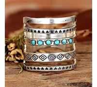 CUSIOALQQ Vintage Sterling Silver Ring Faux Carve Dainty Retro Blue Turquoise Ring for Women, Boho Hip Hop Statement Ring Fashion Bohemian Totem Ethnic Female Jewelry Gift L 1/2