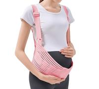 CUSMA Pregnancy Support Belt Brace, Breathable Elastic Pregnancy Support Care Belly Band, Adjustable Maternity Belt with Shoulder Support Strap,Pink,XXL