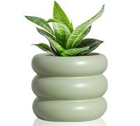 Cusmation 4.7 Inch Modern Plant Pot Green Ceramic Glaze Succulent Planters for Indoor Unique Pots, Planter with Drainage Holes Small Bubble Porcelain for Herb Snake Plants