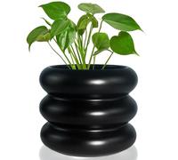 Cusmation 6.5Inch Modern Plant Pot Black Ceramic Glaze Succulent Planters for Indoor Unique Pots, Planter with Drainage Holes Small Cute Bubble Porcelain for Herb Snake Plants