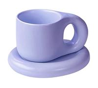 Cusmation Chubby Funny Coffee Mug Aesthetic Cups with Saucer, Purple Cloud Mug Cute Ceramic Mug Set for Office and Home Mug Cup 10 Oz for Latte Cafe Mocha Tea