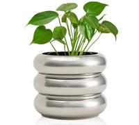 Cusmation Modern Plant Pot 4.7 Inch Silver Ceramic Planters for Indoor Plants Unique Boho Planter Pots with Drainage Holes Small Ceramic Bubble Flowerpot for Home & Office Decor