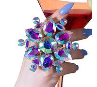 Cusmyre Large Rhinestone Cocktail Open Ring Exaggerate Wedding Adjustable Ring Big Crystal Finger Rings Summer Statement Body Jewelry for Women Party (Colorful)