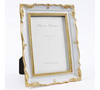 Cuspin 4x6 Picture Frame Vintage, Gold and White 4 by 6 Photo Frames Ornate Textured Hand-Crafted Resin with Glass Front for Tabletop Display, Retro Design Home or Office Decor