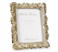 Cuspin 6x8 Picture Frame Vintage Gold Frames, Gold Palm Leaves Textured Hand-Crafted Resin Frames with Glass Front, Elegant Retro Decorative Photo Frame for Wall and Tabletop Display Home Decor