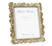 Cuspin 8x10 Picture Frame Vintage Gold Palm Leaf Textured Resin Frames | Glass front, handcrafted leaves texture, tabletop display and wall hanging, elegant home decor gift choice