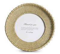 Cuspin Round Picture Frame, 4x4 inches, Vintage Style, Gold, Rattan Texture, Handmade, with Glass Front, Antique Tabletop and Wall Decoration Picture Frame, Retro Design