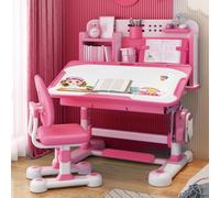 CUSROS 2024 Upgraded Kids Desk and Chair Set, Kids Art table School desk Children Desk and Chair Set with Flip Drawer, Tiltable Desktop, Schoolbag Hooks, Book Stand & Pen Holders Pink