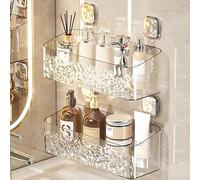 CUSROS Glacier Texture Hanging Shower Caddy, Modern Bathroom No Drill Shower Holder Shelf Organizer with Hook, Wall Mount Storage Box with Drain Holes, Shower Storage Rack 2pcs L