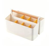 CUSROS Marker Basket, Portable Marker Holder with Handle, Pen Pencil Notebook Glasses Stapler Stationery Organiser with Detachable Partitions, Makeup Brushes Desktop Storage Box Yellow