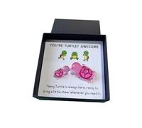 CUSROS Mini Turtle Decoration Small Figurine Pocket Hug with Greeting Card Emotional Support You're Turtley Awesome Tortoise Toy for Friends Family Pink